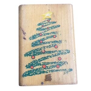 Vintage 1991 Comotion Rubber Stamps Christmas Tree #2 Wood Block Stamp USA Made